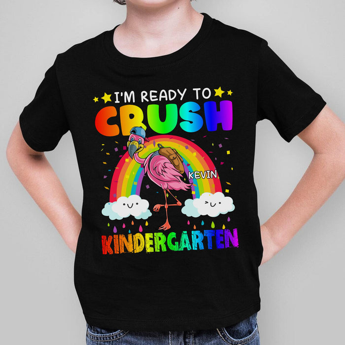 Personalized T-Shirt For Kids I'm Ready To Crush Kindergarten Colorful Design Rainbow & Flamingo Print Custom Name