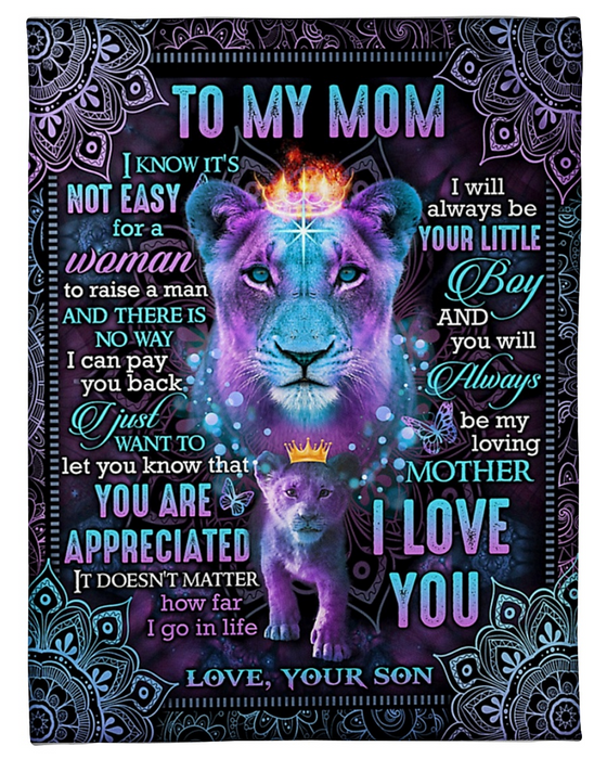 Personalized Fleece Blanket For Mom Print Lion Family Quotes For Mom Customized Blanket Gift For Mothers Day Thanksgiving Birthday