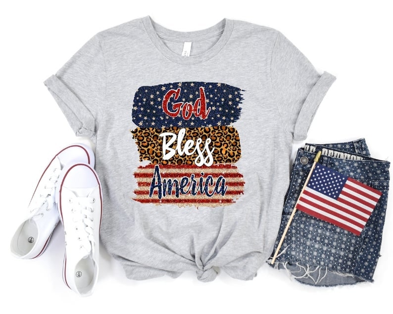 Leopard God Bless America Shirt for Women Girl Vintage USA Flag Painting Shirts 4th Of July