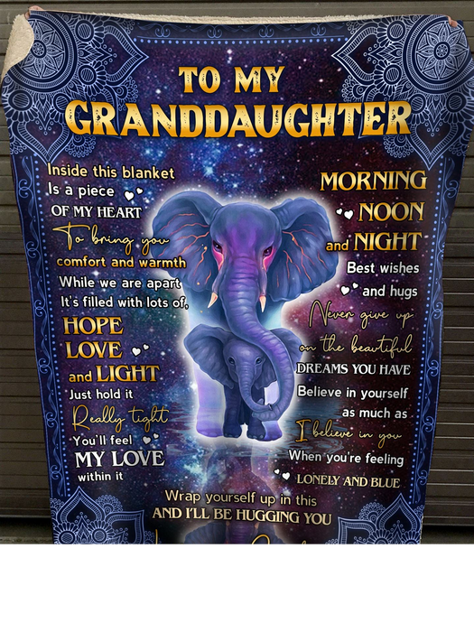 Personalized Fleece Blanket For Granddaughter Print Cute Elephant Love Quote For Granddaughter Customized Blanket Gift For Birthday