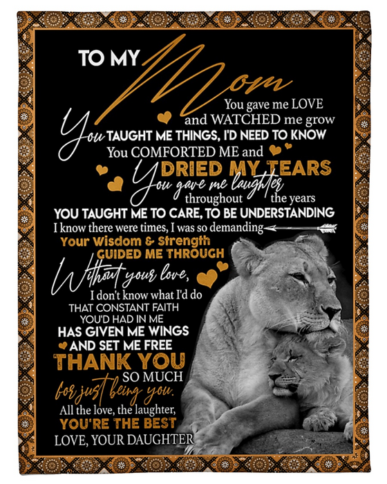 Personalized Fleece Blanket For Mom Print Photo Black White Lion Family Sweet Message For Mom Customized Blanket Gift For Mothers Day Thanksgiving Birthday