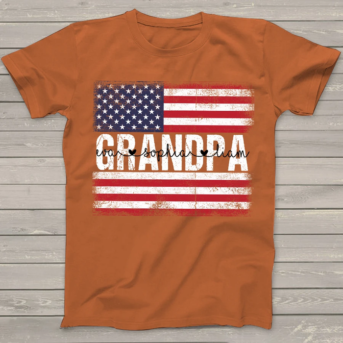 Personalized Shirt For Dad Independence Day Shirt US Flag Shirt Custom Grandkids Name