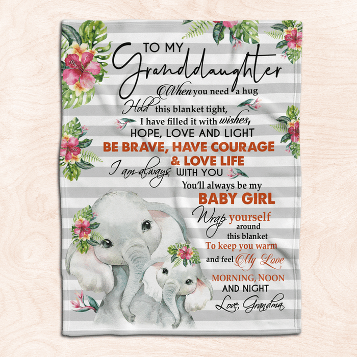 Personalized To My Granddaughter Blanket From Grandma When You Need A Hug Hold This Blanket Tight Elephant Family