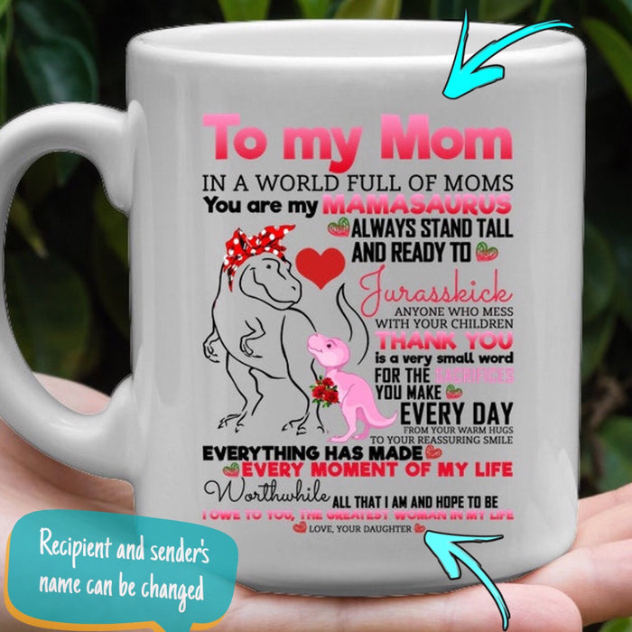 Personalized Coffee Mug For Mom Gifts for Mom from Daughter Print Cute Dinosaurs Family Customized Mug Gifts For Mothers Day 11Oz 15Oz Ceramic Coffee Mug