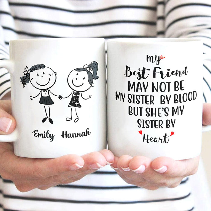 Personalized Ceramic Coffee Mug For Bestie My Sister By Heart Cute Girls & Heart Print Custom Name 11 15oz Cup