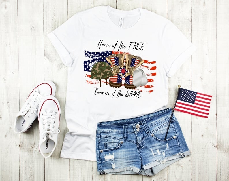 Home Of The Free Shirt for 4th Of July American Military Boots Tshirt Patriotic Gifts for Wife Grandma