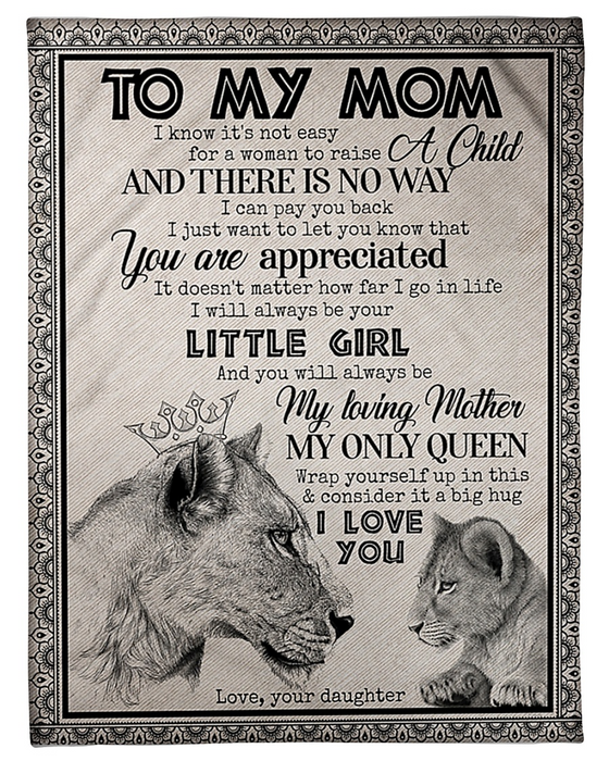 Personalized Fleece Blanket For Mom Print Lion Family Black And White Customized Blanket Gift For Mothers Day Birthday Thanksgiving