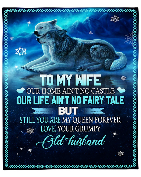 Personalized Blanket For Wife You Are My Queen Forever Print Couple Wolf
