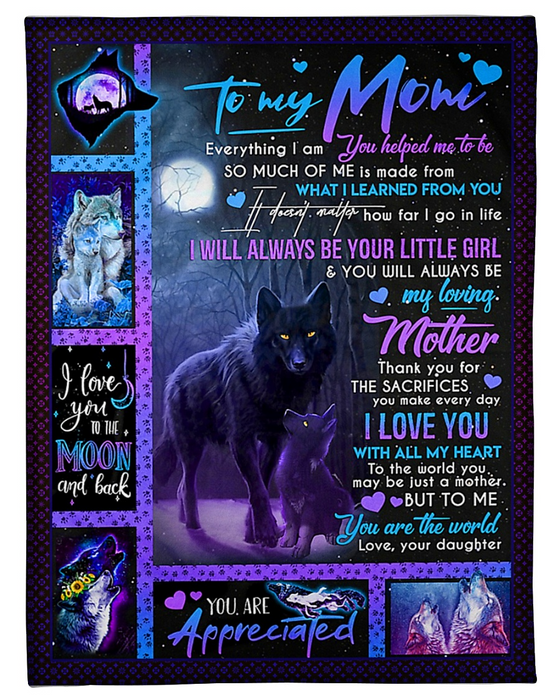 Personalized Fleece Blanket For Mom Print Wolf Family Love Quote For Mother Customized Blanket Gift For Mothers Day Thanksgiving
