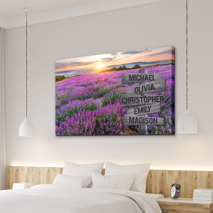 Personalized Canvas Wall Art Gifts For Family Field Of Lavender Flowers Sunset Custom Name Poster Prints Wall Decor