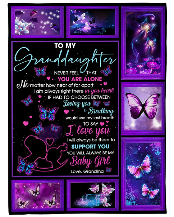 Personalized Fleece Blanket For Granddaughter Print Butterfly Galaxy Love Quotes For Granddaughter Customized Blanket Gift For Birthday