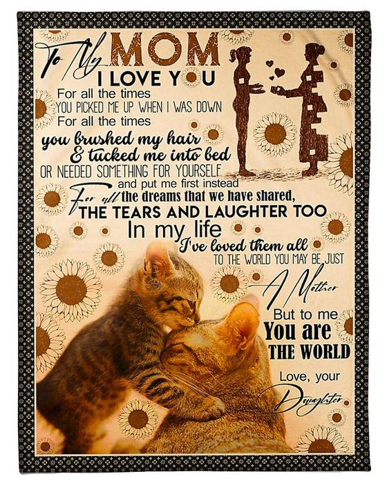 Personalized Fleece Blanket For Mom Print Cute Cat Designed Vintage With Love Quote For Mother Customized Blanket Gift For Mothers Day