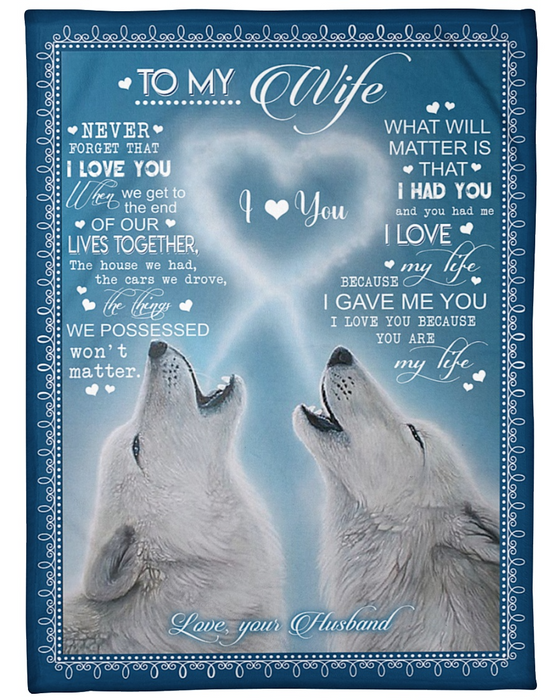 Personalized Blanket For Wife I Love You Because You Are My Life Print Wolf Couple