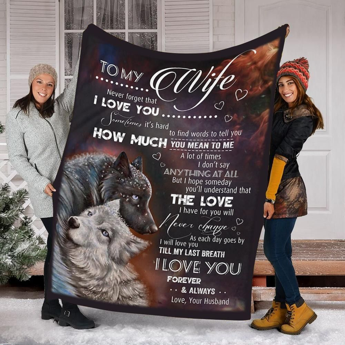 Personalized To My Wife Blanket From Husband Sometimes It'S Hard To Find Words To Tell You Wolf Couple Printed