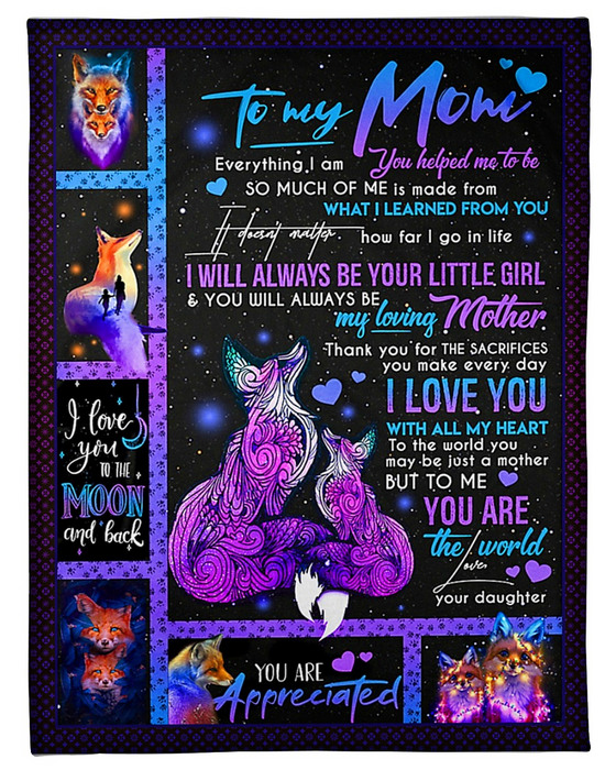 Personalized Fleece Blanket For Mom Print Galaxy Fox Love Quote For Mother Customized Blanket Gift For Mothers Day Thanksgiving