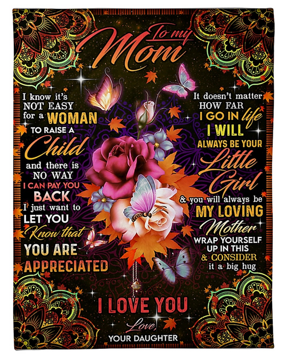 Personalized Fleece Blanket For Mom Print Butterfly And Sunflower Message For Mother From Daughter Customized Blanket Gifts for Mothers day Birthday