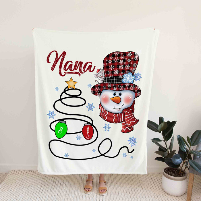 Personalized To My Grandma Blanket From Grandkids Snowman Xmas Decor Light Snowflakes Custom Name Gifts For Christmas