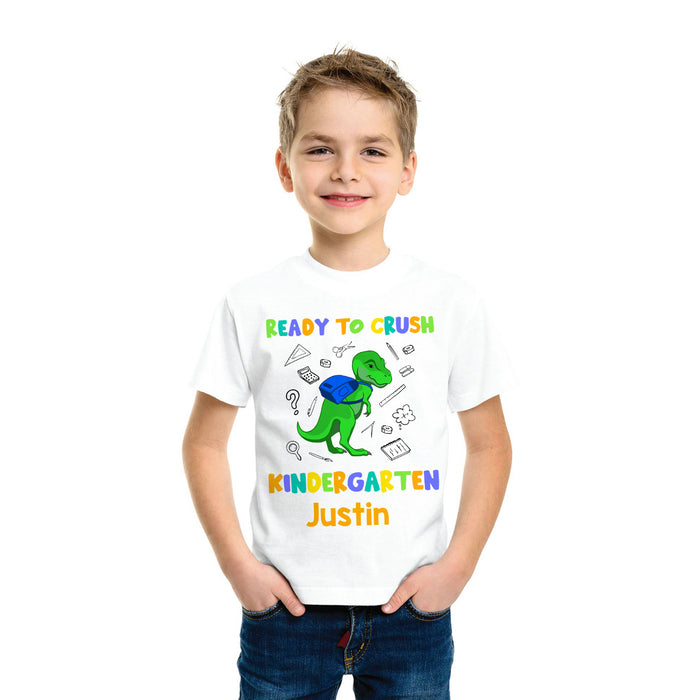 Personalized T-Shirt For Kids Colorful Design Dinosaur Print Custom Name & Grade Level Back To School Outfit