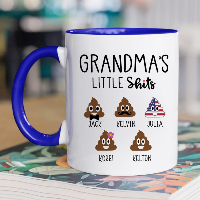 Personalized Accent Mug Grandma's Little Shits Funny Design Custom Grandkids Name 11 15oz Ceramic Coffee Cup