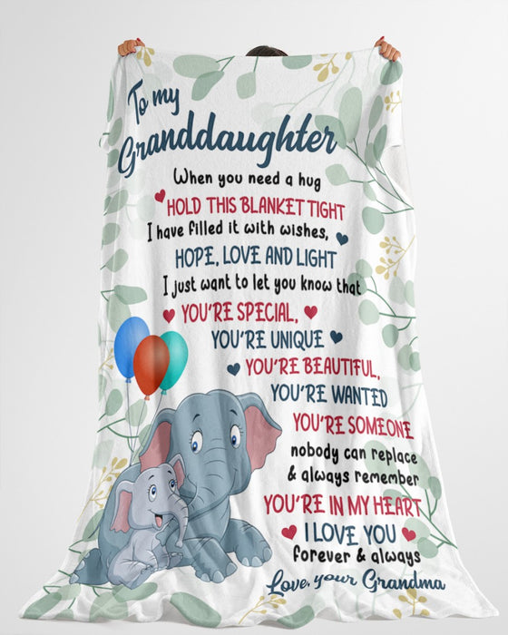 Personalized To My Granddaughter Blanket From Grandpa Grandma You're In My Heart Cute Elephants Balloon Custom Name