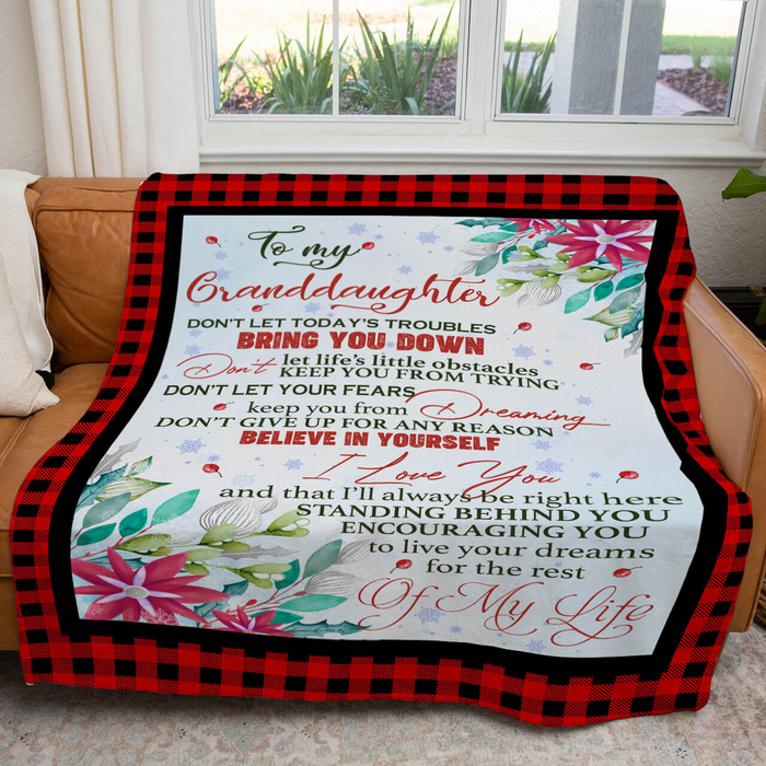 Personalized Floral Fleece Blanket To My Granddaughter Red Buffalo Plaid Pattern Throw Blanket Customized Name