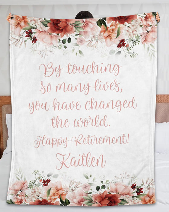 Personalized Retirement Blanket For Nurse Doctor Flowers By Touching So Many Lives Custom Name Retired Gifts For Women