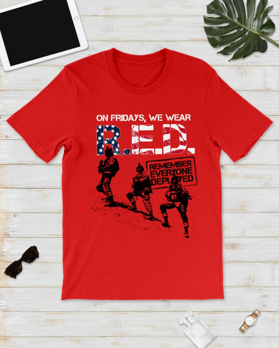 Classic T-Shirt On Friday We Wear Red Remember Everyone Deployed American Soldiers US Flag Art Printed Patriotic Shirt