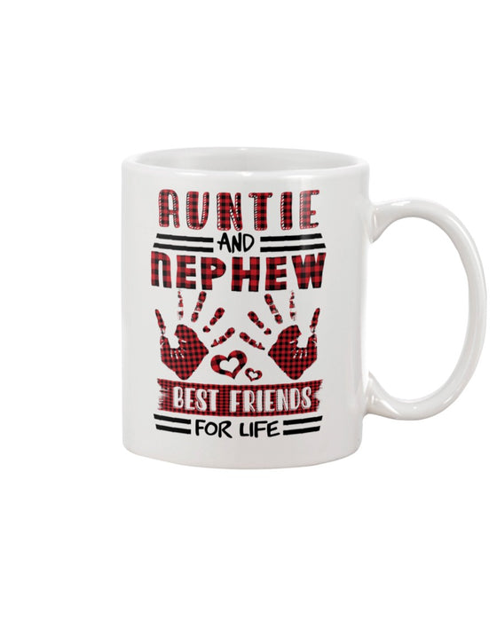 Personalized Coffee Mug For Aunt From Niece Nephew Hand Print Red Plaid Friends For Life Custom Name Gifts For Christmas