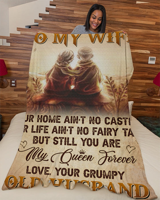 Personalized Blanket To My Wife From Husband Ain't No Castle Old Couple Under The Sunset Rustic Design Custom Name