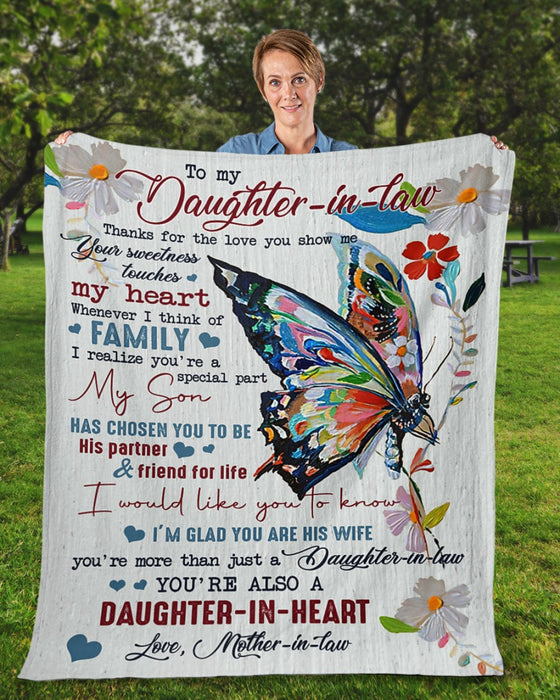 Personalized To My Daughter In Law Blanket The Love You Show Me Colorful Butterflies Custom Name Gifts For Christmas