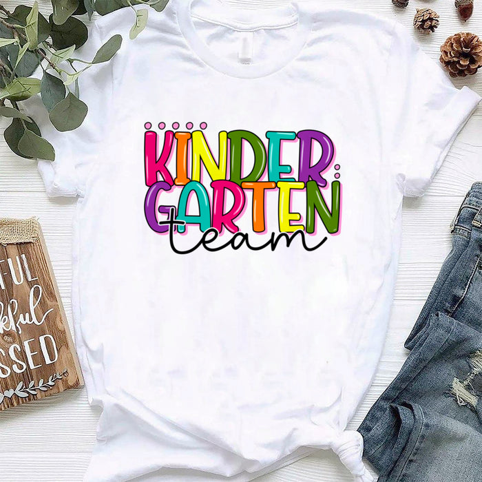 Personalized T-Shirt For Teachers Kindergarten Team Colorful Design Custom Name & Grade Level Back To School Outfit