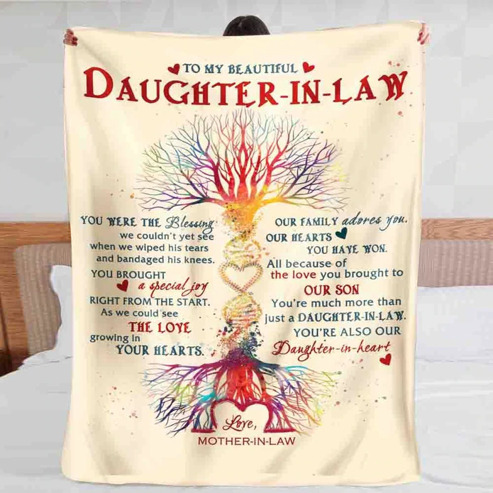 Personalized To My Daughter In Law Blanket DNA Tree You Were The Blessing Vintage Custom Name Gifts For Christmas Xmas