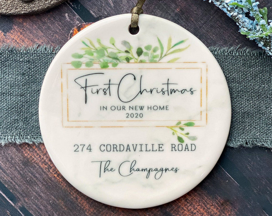 Personalized First Christmas In Our New Home Ornament For Family Newlyweds Green Botanical Framed Xmas Ornaments Decor
