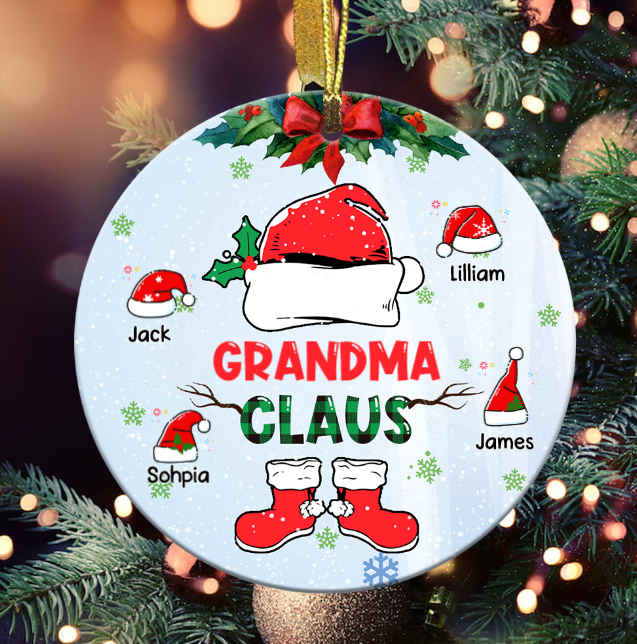 Personalized Ornament For Grandma From Grandkids Funny Grandma Claus Snowflake Holly Custom Name Gifts For Christmas