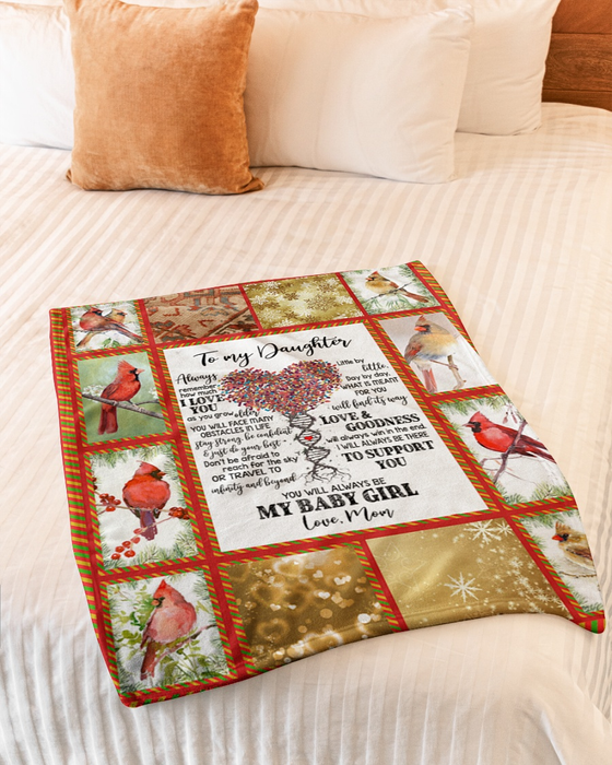 Personalized To My Daughter Blanket From Mom Always Remember How Much I Love You Heart Tree & Cardinal Bird Printed