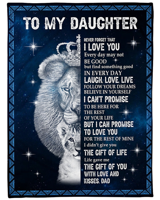 Personalized Blanket To My Daughter From Dad I Love You Daddy & Baby Lion With Crown Under Star Night Custom Name