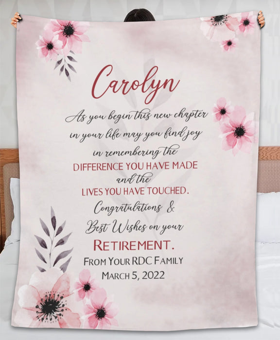 Personalized Retirement Blanket Congratulations And Best Wishes Beautiful Flower Design Custom Name And Date