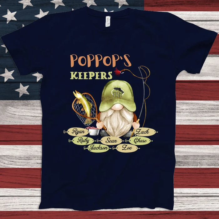 Personalized T-Shirt For Fishing Lovers To Grandpa Poppop's Keepers Fish Printed Custom Grandkids Name