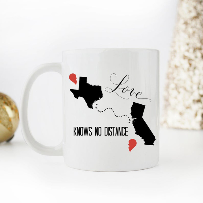 Personalized Coffee Mug For Family Husband Wife Love Knows No Distance Custom Name White Cup Long Distance Touch Gifts