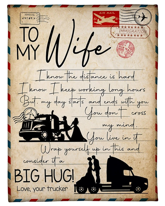 Personalized Airmail Blanket To My Wife Trucker Bride & Groom In Truck Printed Custom Name Letter Blanket For Valentines