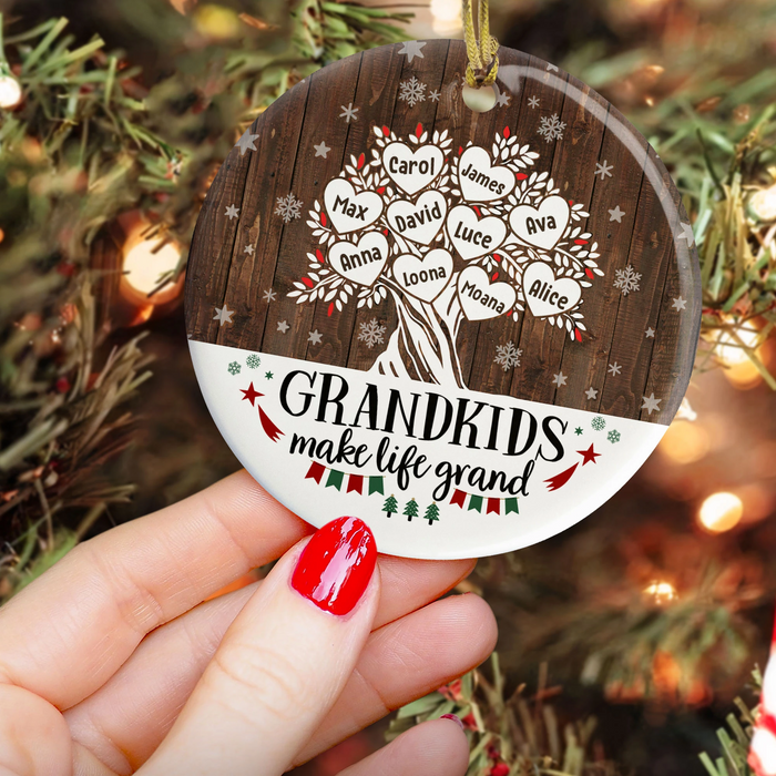 Personalized Ornament For Grandma From Grandkids Wooden Tree Heart Make Life Grand Custom Name Gifts For Christmas