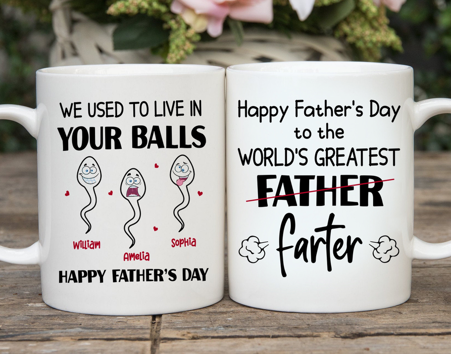 Personalized Ceramic Coffee Mug For Dad The World's Greatest Farter Sperm Printed Custom Kids Name 11 15oz Cup