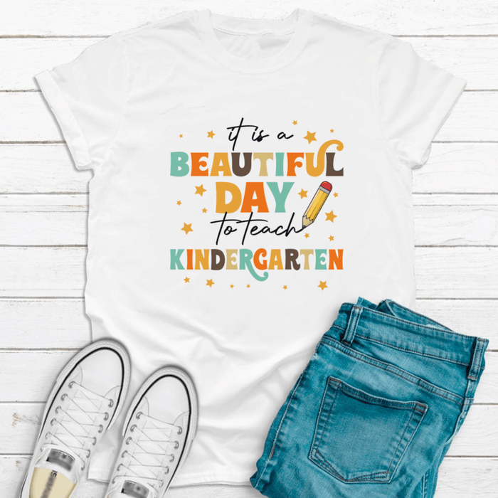 Personalized T-Shirt For Teachers Beautiful Day To Teach Colorful Design Custom Grade Level Back To School Outfit