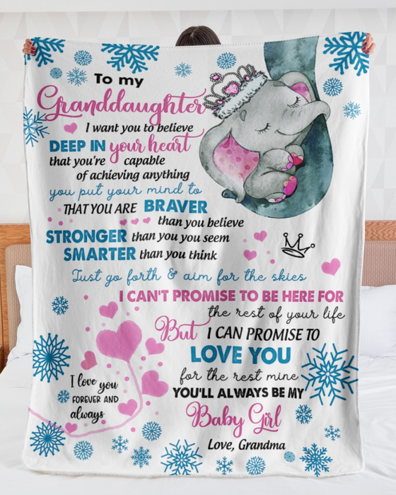 Personalized To My Granddaughter Blanket From Grandparents Elephant Heart Christmas Snowflake Custom Name Xmas Gifts