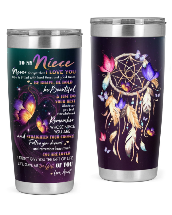 Personalized To My Niece Tumbler From Aunt Uncle Butterflies Dreamcatcher Be Brave Bold Custom Name Travel Cup Christmas Gifts
