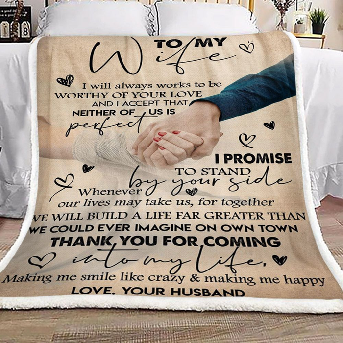 Personalized Romantic Blanket To My Wife For Wedding Valentines Print Hand In Hand Custom Name Lovely Blankets