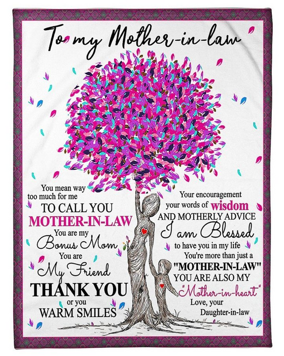 Personalized Throw Blanket To My Mother In Law From New Daughter Purple Tree Design Prints Custom Name Fleece Blanket