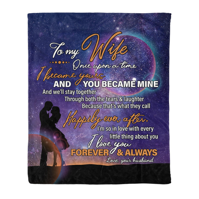 Personalized Blanket To My Wife From Husband Happily Ever After Couple Printed Galaxy Background Custom Name