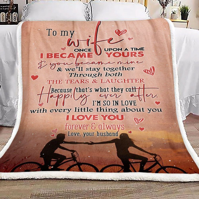 Personalized Romantic Blanket To My Wife Once Upon A Time Print Couple With Cycling Custom Name Valentine Blankets