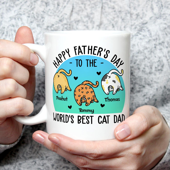 Personalized Ceramic Coffee Mug For World's Best Cat Dad Naughty Funny Cat Design Custom Cat's Name 11 15oz Cup